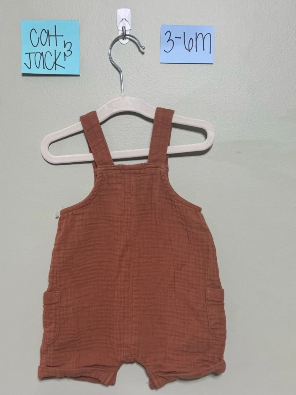 NWOT Cat & Jack Rust Brown Cotton Gauze Infant Overalls Romper, 3-6 Months - Picture 3 of 4